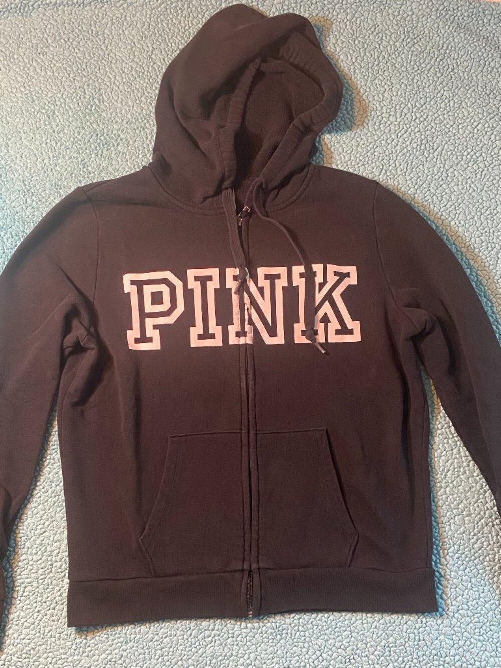 Victoria's Secret Women's Large Black Hoodie PINK logo